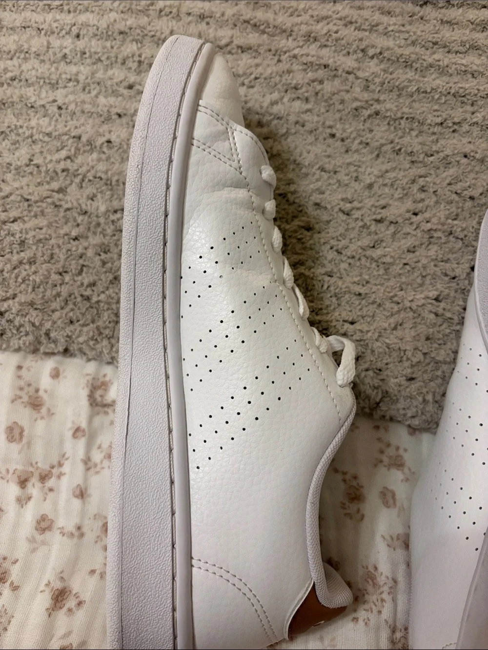 adidas White Leather Low-Top Sneakers with Gold Logo Accents
